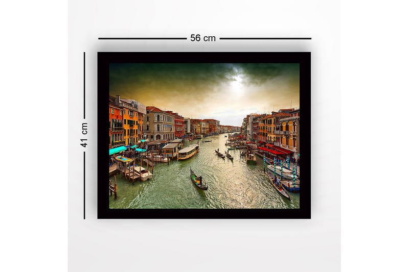 Inramad Canvastavla i trä - 41x56 cm - Vacker vy över en kanal i Venedig med färgglada byggnader och gondoler - Grön / Orange / Blå - Inredning & dekor - Tavlor & konst