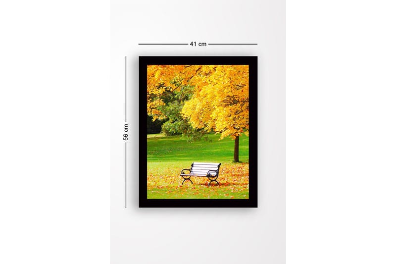 Inramad Canvastavla i trä - 41x56 cm - Vacker parkbänk omgiven av gyllene höstlöv - Guld / Grön / Svart - Inredning & dekor - Tavlor & konst
