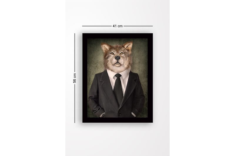 Inramad Canvastavla i trä - 41x56 cm - Varg med mänskliga drag i kostym och slips - Grå / Svart / Beige - Inredning & dekor - Tavlor & konst