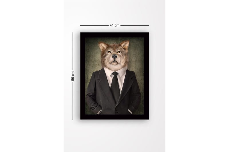 Inramad Canvastavla i trä - 41x56 cm - Varg med mänskliga drag i kostym och slips - Grå / Svart / Beige - Inredning & dekor - Tavlor & konst
