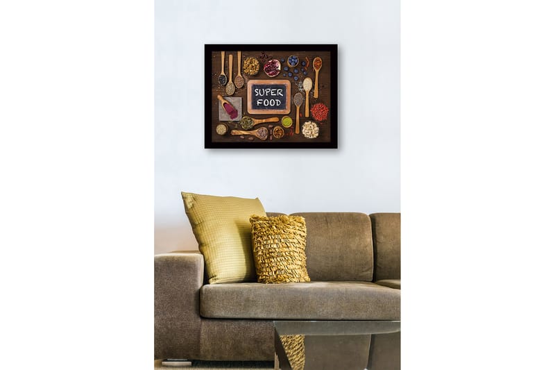 Inramad Canvastavla i trä - 41x56 cm - Variation av superfoods arrangerade på en träyta - Grön / Brun / Svart - Inredning & dekor - Tavlor & konst