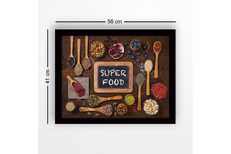 Inramad Canvastavla i trä - 41x56 cm - Variation av superfoods arrangerade på en träyta - Grön / Brun / Svart - Inredning & dekor - Tavlor & konst