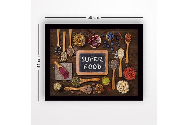 Inramad Canvastavla i trä - 41x56 cm - Variation av superfoods arrangerade på en träyta - Grön / Brun / Svart - Inredning & dekor - Tavlor & konst