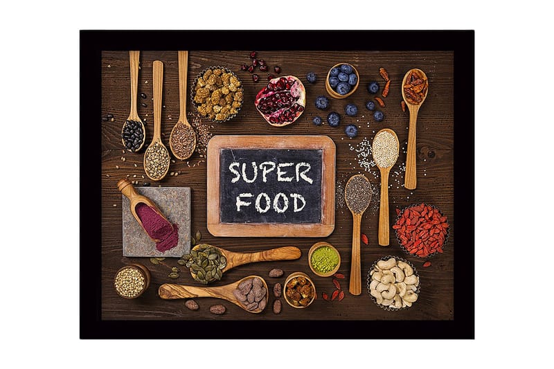 Inramad Canvastavla i trä - 41x56 cm - Variation av superfoods arrangerade på en träyta - Grön / Brun / Svart - Inredning & dekor - Tavlor & konst