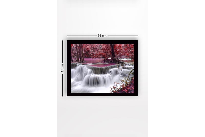 Inramad Canvastavla i trä - 41x56 cm - Vattenfall omgiven av färgglada träd och vegetation - Röd / Lila / Vit - Inredning & dekor - Tavlor & konst