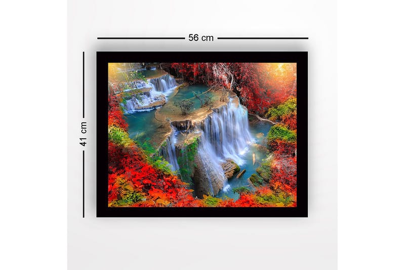 Inramad Canvastavla i trä - 41x56 cm - Vattenfall omgivna av färgglada höstlöv - Röd / Grön / Blå - Inredning & dekor - Tavlor & konst