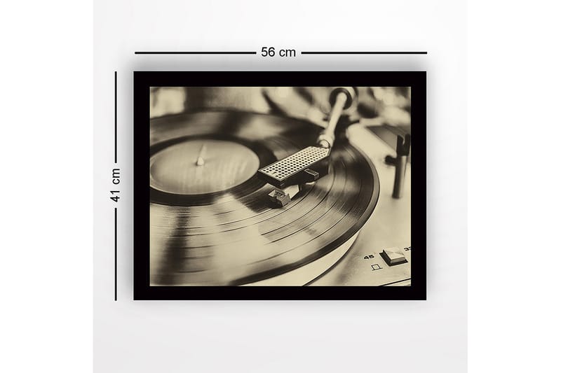 Inramad Canvastavla i trä - 41x56 cm - Vintage skivspelare med snurrande skiva - Svart / Brunt / Guld - Inredning & dekor - Tavlor & konst