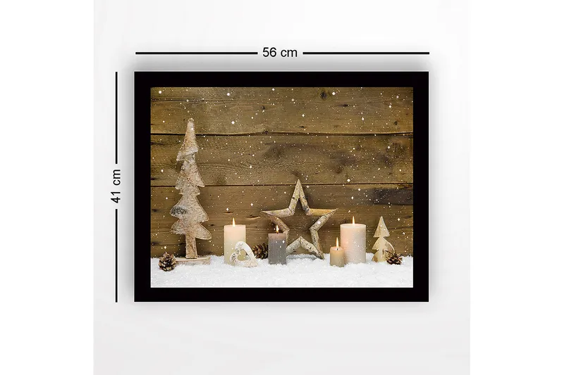 Inramad Canvastavla i trä - 41x56 cm - Vinterlandskap med dekorationer av träd och ljus - Vit / Beige / Brun - Inredning & dekor - Tavlor & konst