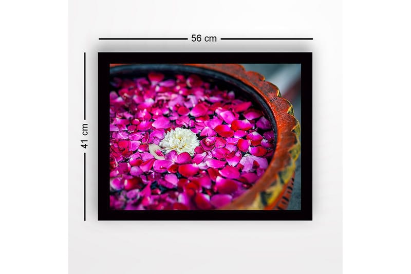 Inramad Canvastavla i trä - 41x56 cm - Vit blomma omgiven av rosa rosenblad i en skål - Rosa / Vit - Inredning & dekor - Tavlor & konst