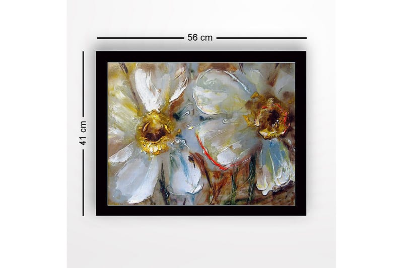 Inramad Canvastavla i trä - 41x56 cm - Vita blommor med gyllene mittpartier - Vit / Guld / Grön - Inredning & dekor - Tavlor & konst