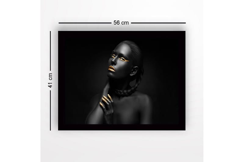 Inramad Canvastavla i trä - 41x56 cm - Porträtt av en kvinna med svart hud och guldiga detaljer - Svart / Guld - Inredning & dekor - Tavlor & konst