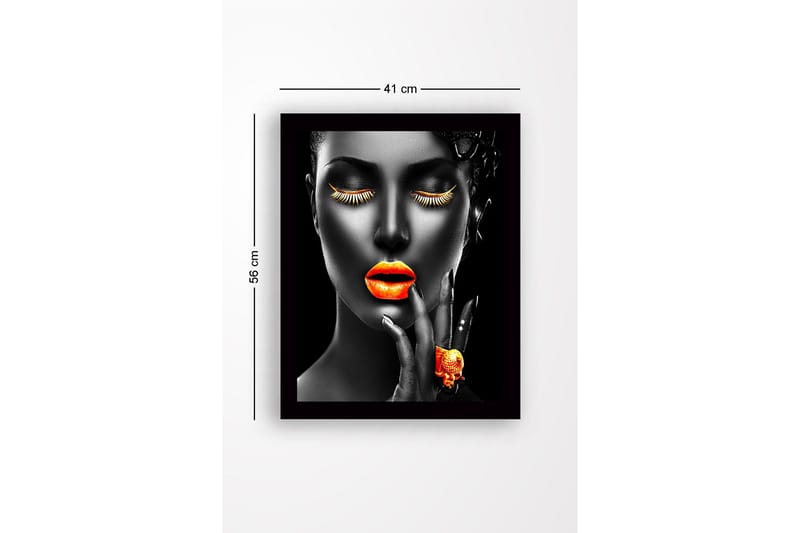 Inramad Canvastavla i trä - 41x56 cm - Porträtt av en kvinna med starka färger på läppar och ögonfransar - Orange / Svart - Inredning & dekor - Tavlor & konst
