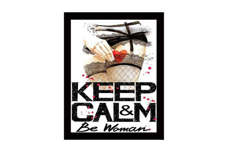 Inramad Canvastavla i trä - 41x56 cm - Provokativt motiv med en hand som håller ett hjärta i en strumpbyxa - Röd / Svart / Beige - Inredning & dekor - Tavlor & konst