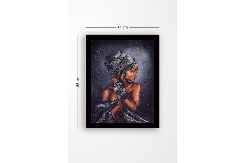 Inramad Canvastavla i trä - 41x56 cm - Porträtt av en kvinna med traditionell huvudduk och smycken - Mörkbrun / Grå / Svart - Inredning & dekor - Tavlor & konst