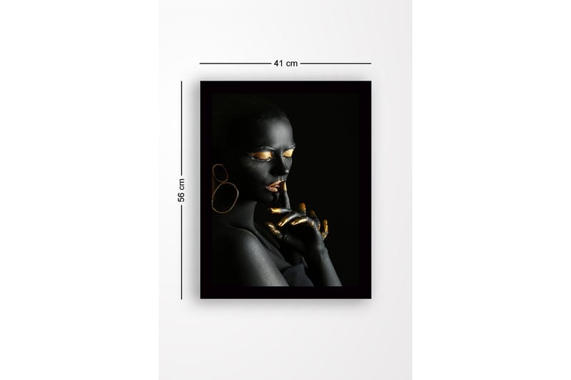 Inramad Canvastavla i trä - 41x56 cm - Porträtt av en kvinna med svart kroppsmålning och guldiga detaljer - Svart / Guld - Inredning & dekor - Tavlor & konst
