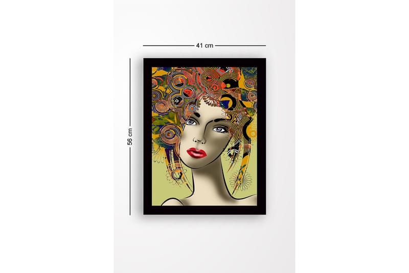 Inramad Canvastavla i trä - 41x56 cm - Porträtt av en kvinna med färgglad frisyr och starka drag - Röd / Gul / Grön - Inredning & dekor - Tavlor & konst