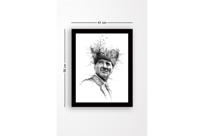 Inramad Canvastavla i trä - 41x56 cm - Porträtt av en man med en kreativ och naturinspirerad huvudbonad - Svart / Vitt - Inredning & dekor - Tavlor & konst