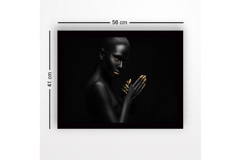 Inramad Canvastavla i trä - 41x56 cm - Porträtt av en kvinna med svart hud och guldiga detaljer - Svart / Guld - Inredning & dekor - Tavlor & konst