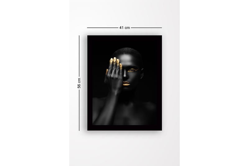 Inramad Canvastavla i trä - 41x56 cm - Porträtt av en kvinna med en hand som täcker halva ansiktet - Svart / Guld - Inredning & dekor - Tavlor & konst
