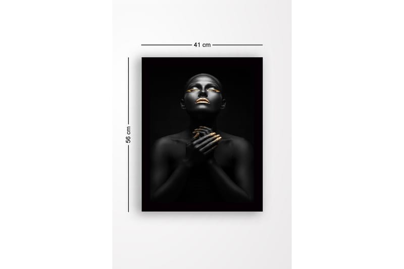 Inramad Canvastavla i trä - 41x56 cm - Porträtt av en kvinna med svart hud och guldiga detaljer - Svart / Guld - Inredning & dekor - Tavlor & konst