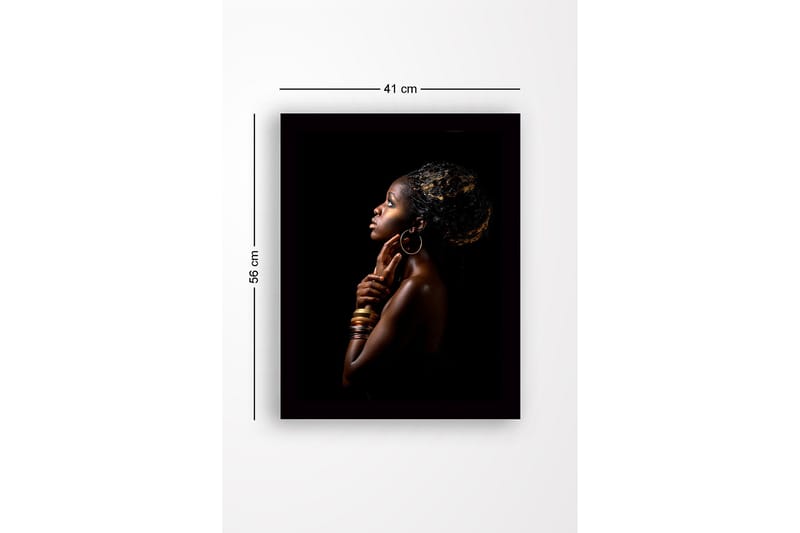 Inramad Canvastavla i trä - 41x56 cm - Porträtt av en kvinna i profil med elegant hållning och smycken - Mörkbrun / Guld / Svart - Inredning & dekor - Tavlor & konst