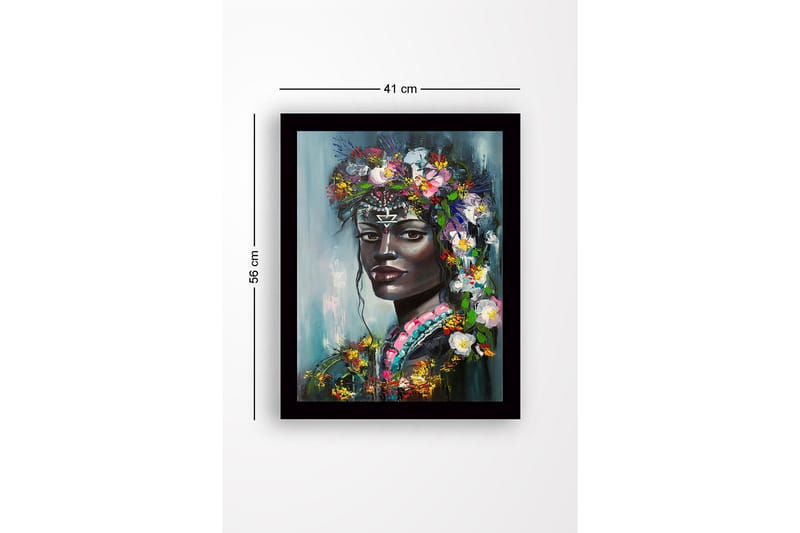 Inramad Canvastavla i trä - 41x56 cm - Porträtt av en kvinna med blommor i håret - Svart / Grön / Rosa - Inredning & dekor - Tavlor & konst