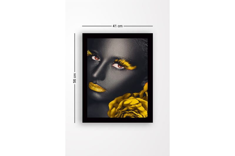 Inramad Canvastavla i trä - 41x56 cm - Porträtt av en kvinna med svart hud och gula detaljer - Svart / Gul / Röd - Inredning & dekor - Tavlor & konst