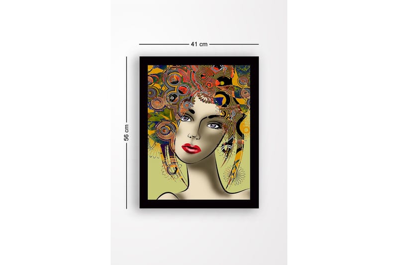 Inramad Canvastavla i trä - 41x56 cm - Porträtt av en kvinna med färgglad frisyr och starka drag - Röd / Gul / Grön - Inredning & dekor - Tavlor & konst