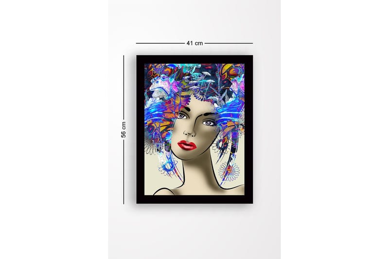 Inramad Canvastavla i trä - 41x56 cm - Porträtt av en kvinna med färgglad frisyr och starka drag - Blå / Röd / Lila - Inredning & dekor - Tavlor & konst