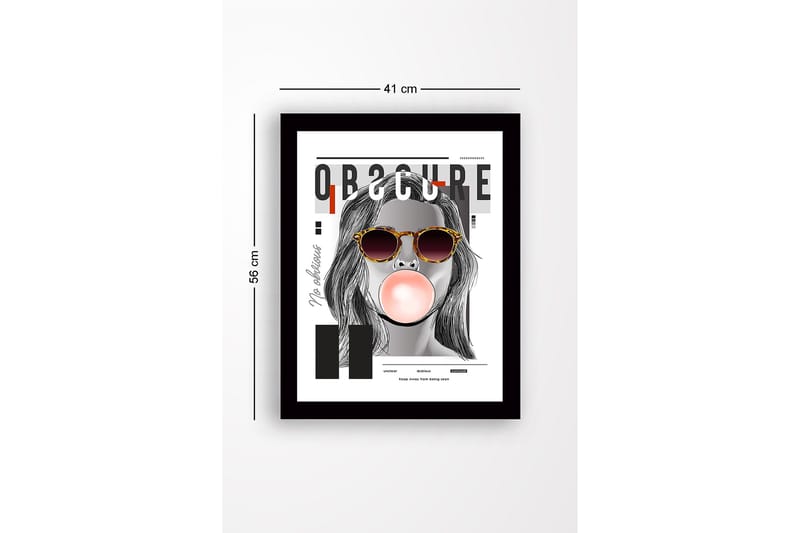 Inramad Canvastavla i trä - 41x56 cm - Porträtt av en kvinna med solglasögon som blåser bubbelgum - Grå / Svart / Beige - Inredning & dekor - Tavlor & konst