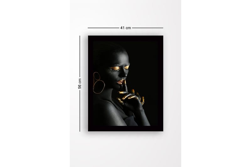Inramad Canvastavla i trä - 41x56 cm - Porträtt av en kvinna med svart kroppsmålning och guldiga detaljer - Svart / Guld - Inredning & dekor - Tavlor & konst