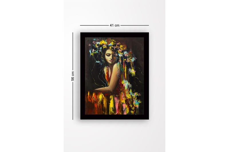 Inramad Canvastavla i trä - 41x56 cm - Porträtt av en kvinna med blommor i håret - Gult / Rött / Grönt - Inredning & dekor - Tavlor & konst