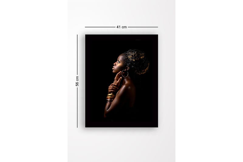 Inramad Canvastavla i trä - 41x56 cm - Porträtt av en kvinna i profil med elegant hållning och smycken - Mörkbrun / Guld / Svart - Inredning & dekor - Tavlor & konst