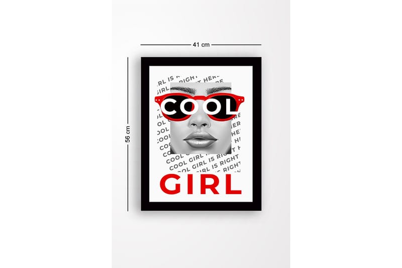 Inramad Canvastavla i trä - 41x56 cm - Porträtt av en kvinna med coola solglasögon - Röd / Svart / Vit - Inredning & dekor - Tavlor & konst