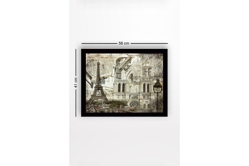 Inramad Canvastavla i trä - 41x56 cm - Parisisk stadslandskap med ikoniska byggnader - Grå / Svart / Vit - Inredning & dekor - Tavlor & konst