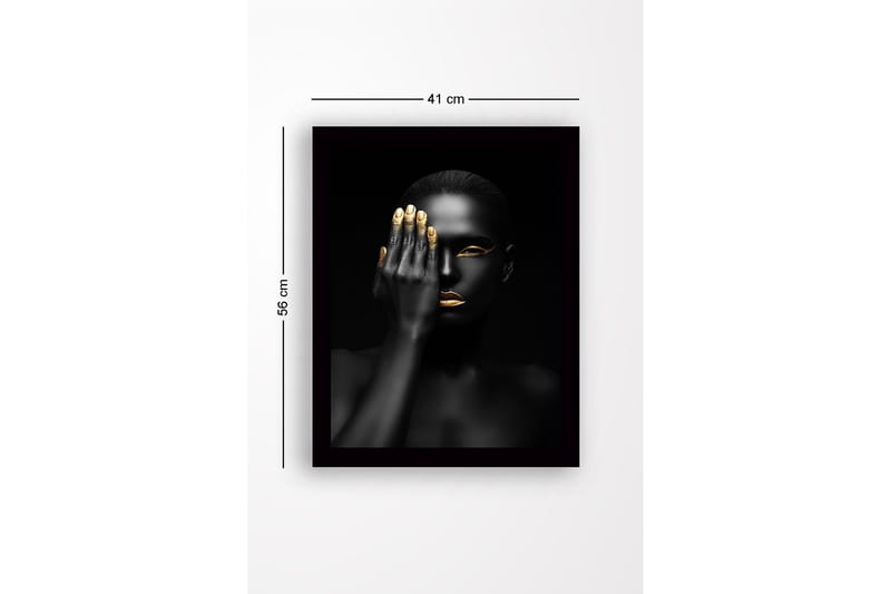 Inramad Canvastavla i trä - 41x56 cm - Porträtt av en kvinna med en hand som täcker halva ansiktet - Svart / Guld - Inredning & dekor - Tavlor & konst