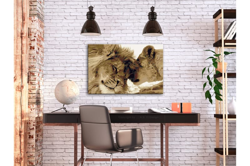 GÖR-DET-SJÄLV Målningar Lions In Love 60x40 cm - Artgeist sp. z o. o. - Gör det själv tavlor