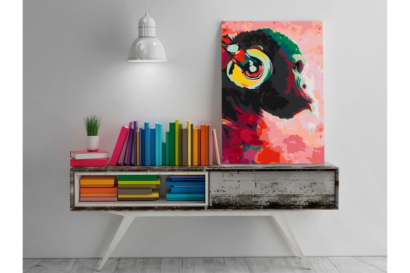 Gör-det-själv Målningar Monkey In Headphones 40x60 cm - Artgeist sp. z o. o. - Inredning & dekor - Tavlor & konst - Måla själv - Gör det själv tavlor