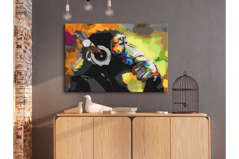 Gör-det-själv Målningar Monkey In Headphones 60x40 cm - Artgeist sp. z o. o. - Inredning & dekor - Tavlor & konst - Måla själv - Gör det själv tavlor