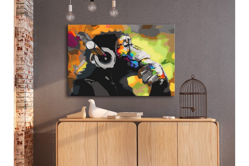 Gör-det-själv Målningar Monkey In Headphones 60x40 cm - Artgeist sp. z o. o. - Inredning & dekor - Tavlor & konst - Måla själv - Gör det själv tavlor