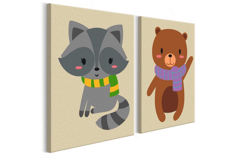 GÖR-DET-SJÄLV Målningar Raccoon & Bear 33x23 cm - Artgeist sp. z o. o. - Gör det själv tavlor