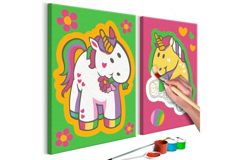 GÖR-DET-SJÄLV Målningar Unicorns Green & Pink 33x23 cm - Artgeist sp. z o. o. - Gör det själv tavlor