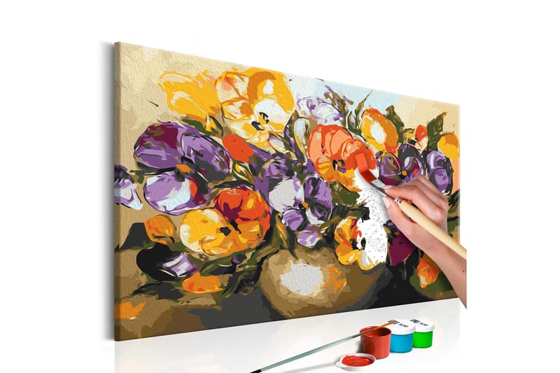 GÖR-DET-SJÄLV Målningar Vase Of Pansies 60x40 cm - Artgeist sp. z o. o. - Gör det själv tavlor