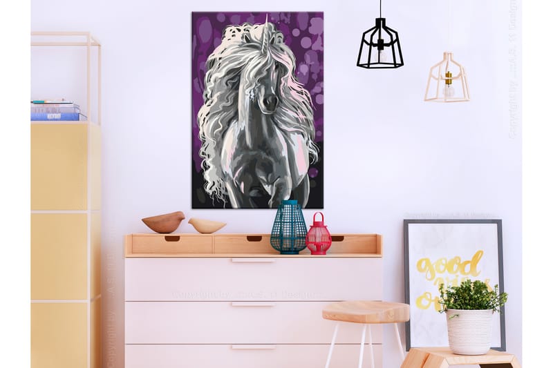 GÖR-DET-SJÄLV Målningar White Unicorn 40x60 cm - Artgeist sp. z o. o. - Gör det själv tavlor
