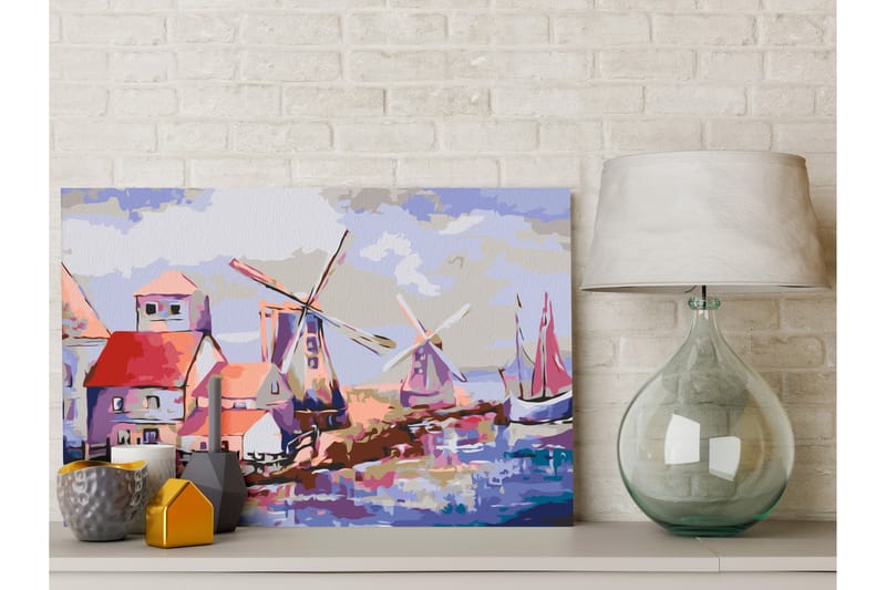 GÖR-DET-SJÄLV Målningar Windmills Landscape 60x40 cm - Artgeist sp. z o. o. - Inredning & dekor - Tavlor & konst - Måla själv - Gör det själv tavlor