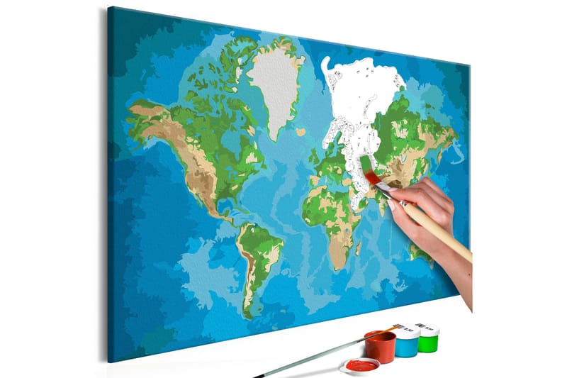 GÖR-DET-SJÄLV Målningar World Map Blue & Green 60x40 cm - Gör det själv tavlor