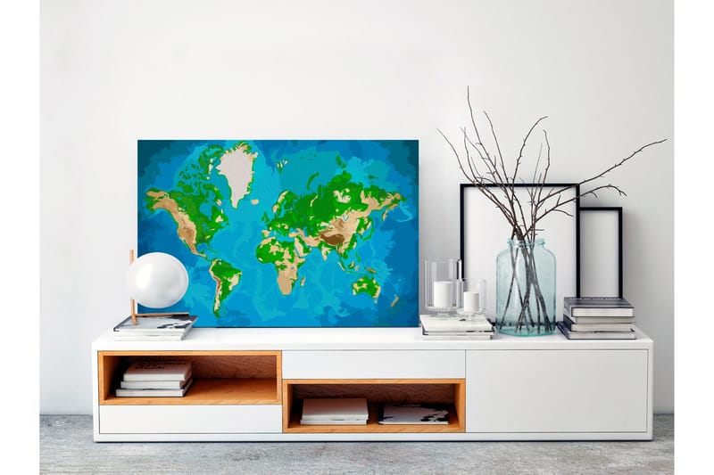 GÖR-DET-SJÄLV Målningar World Map Blue & Green 60x40 cm - Artgeist sp. z o. o. - Gör det själv tavlor