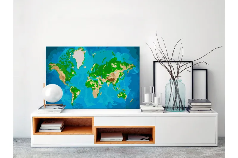 Gör-det-själv Målningar World Map Blue & Green 60x40 cm - Artgeist sp. z o. o. - Inredning & dekor - Tavlor & konst - Måla själv - Gör det själv tavlor