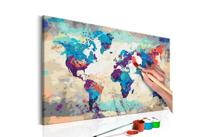 GÖR-DET-SJÄLV Målningar World Map Blue & Red 60x40 cm - Artgeist sp. z o. o. - Gör det själv tavlor