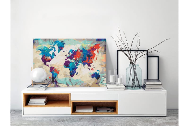 GÖR-DET-SJÄLV Målningar World Map Blue & Red 60x40 cm - Artgeist sp. z o. o. - Inredning & dekor - Tavlor & konst - Måla själv - Gör det själv tavlor